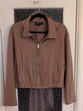 Utility Zip-Front Bomber Jacket in Brown by City Bloom